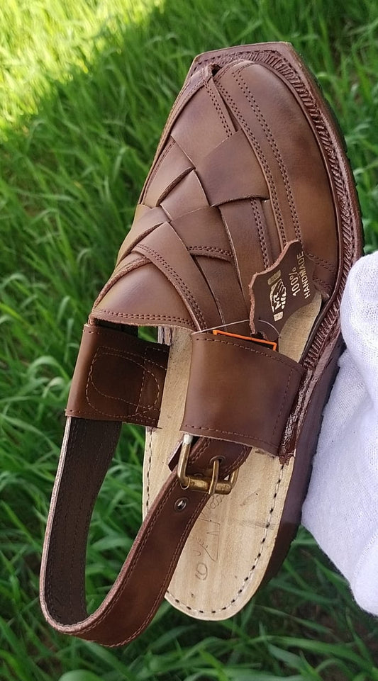 Classic Brown Leather Handcrafted Peshawari Sandals for Men