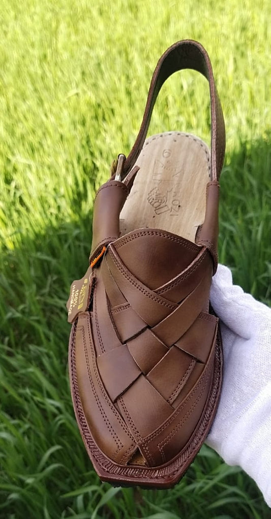Classic Brown Leather Handcrafted Peshawari Sandals for Men