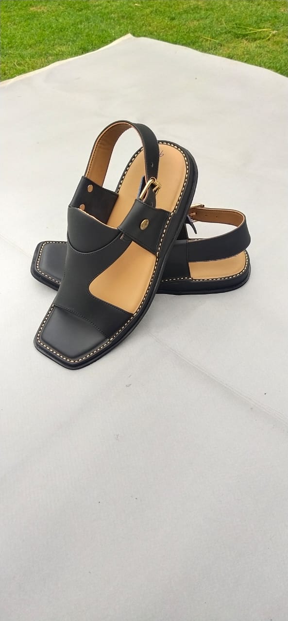 Classic Black Leather Open-Toe Comfort Sandals for Men