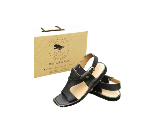 Classic Black Leather Open-Toe Comfort Sandals for Men