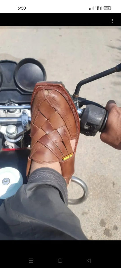 Classic Brown Leather Handcrafted Peshawari Sandals for Men
