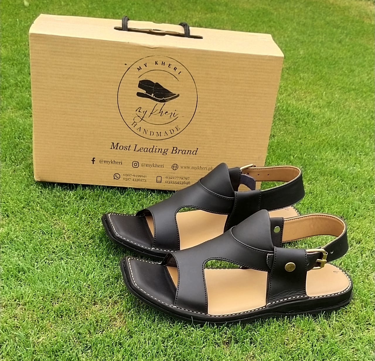 Classic Black Leather Open-Toe Comfort Sandals for Men