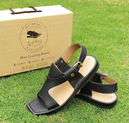 Classic Black Leather Open-Toe Comfort Sandals for Men