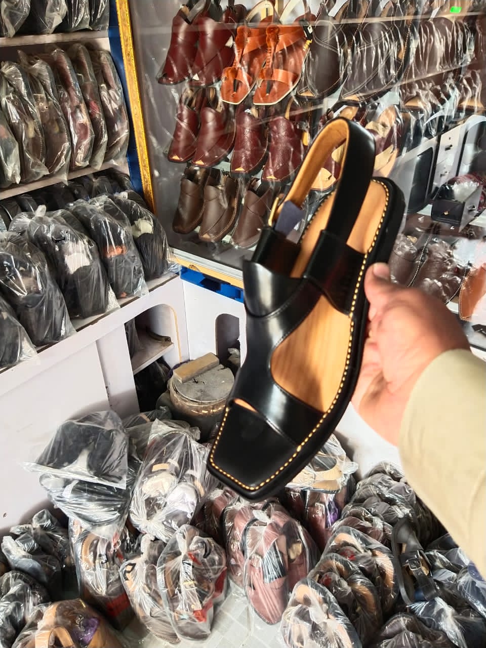 Classic Black Leather Open-Toe Comfort Sandals for Men