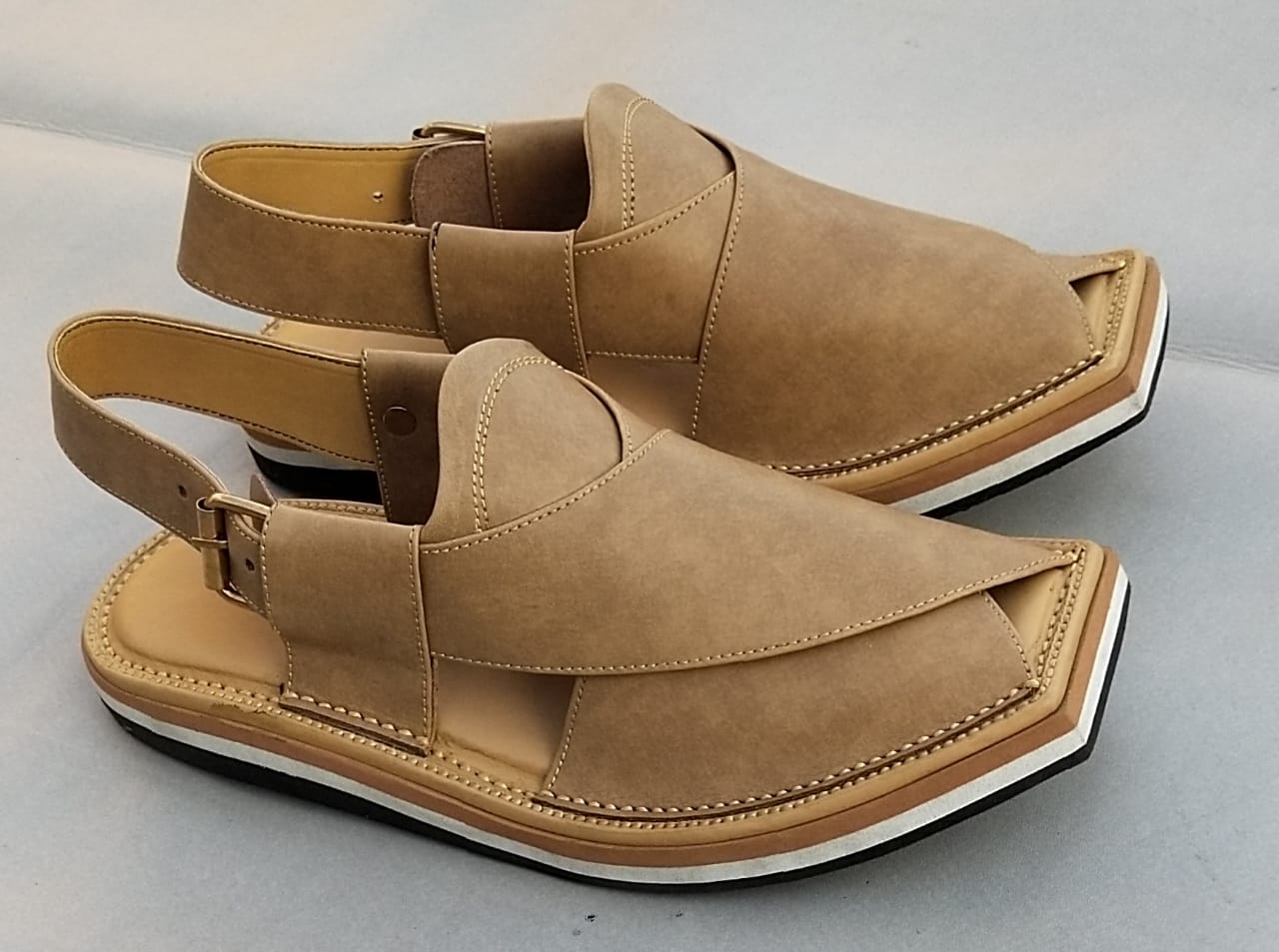 Sandstone Brown Leather Classic Peshawari Chapal for Men