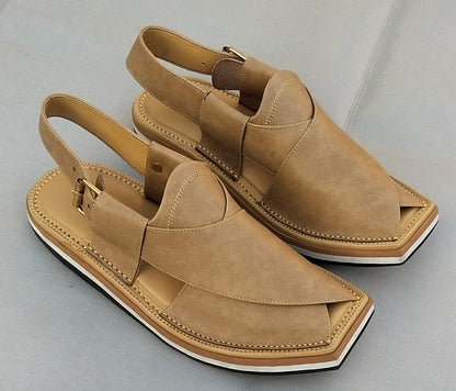 Sandstone Brown Leather Classic Peshawari Chapal for Men