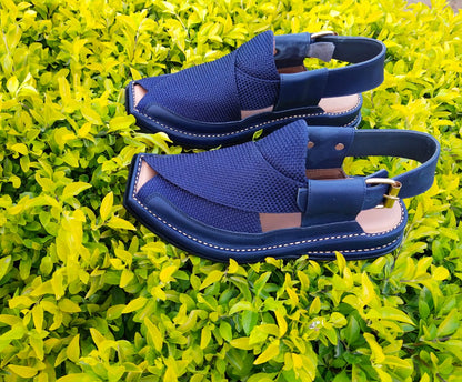 Navy Blue Fabric Cross-Strap Comfort Sandals for Men