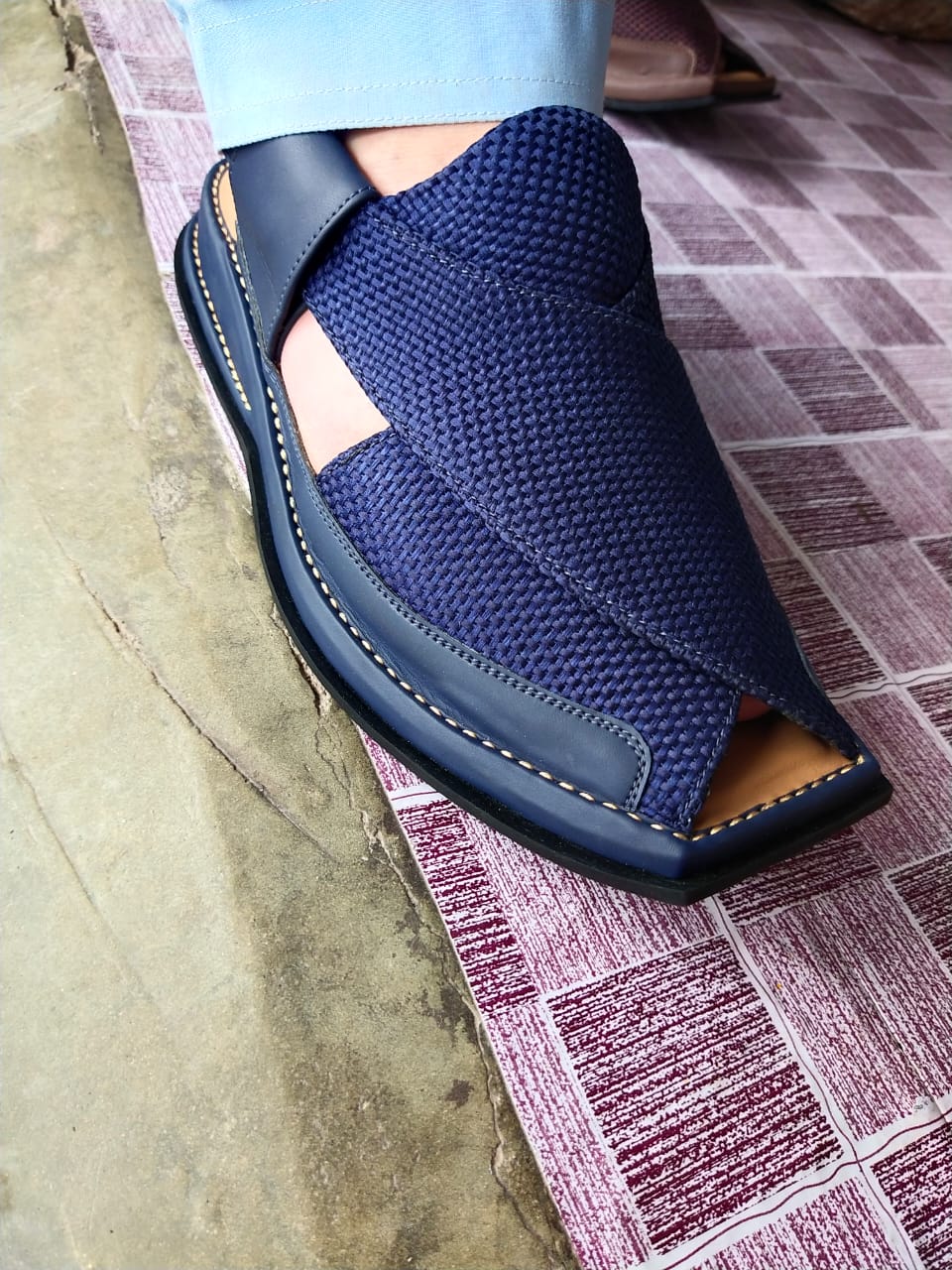 Navy Blue Fabric Cross-Strap Comfort Sandals for Men