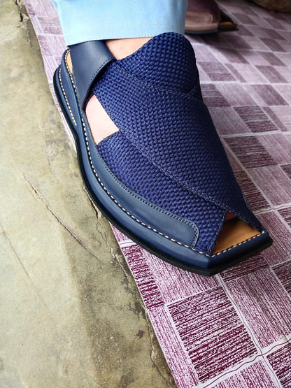 Navy Blue Fabric Cross-Strap Comfort Sandals for Men