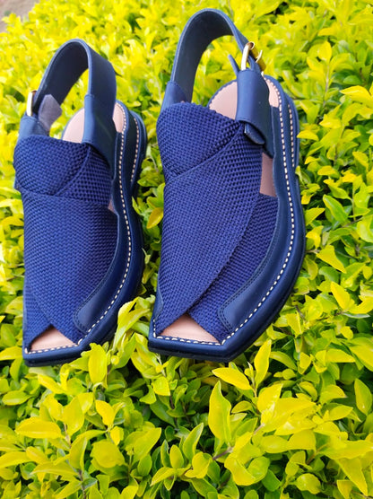 Navy Blue Fabric Cross-Strap Comfort Sandals for Men